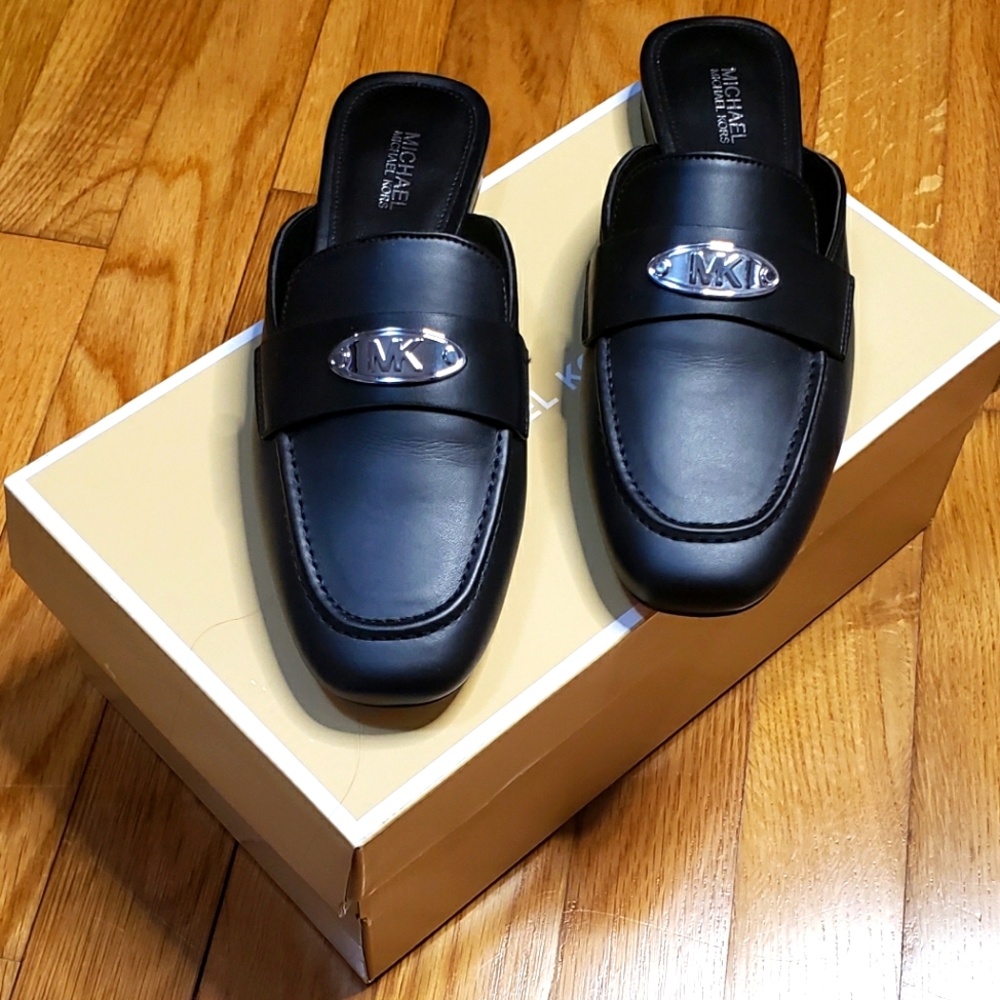 MICHAEL KORS Ashley MK Leather Mules Slip On Shoes